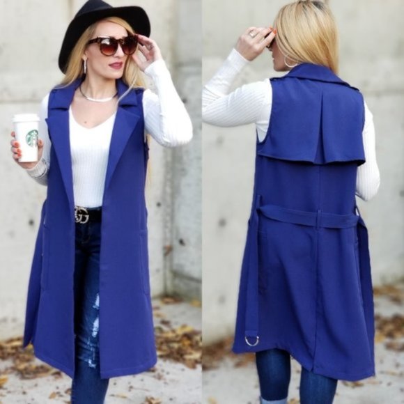 MODA ME COUTURE Jackets & Blazers - Take Me Seriously Open Front Vest - Blue